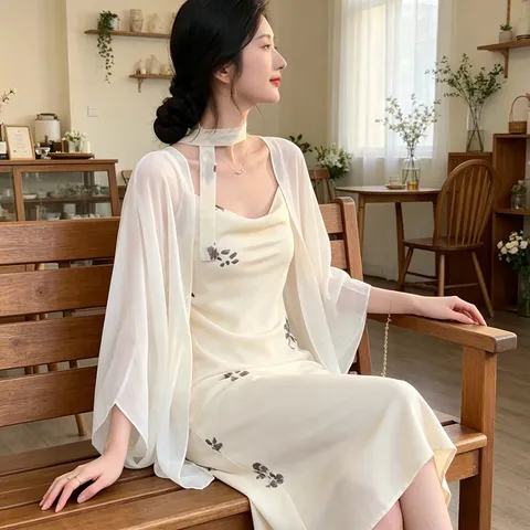 Women Fashion Chiffon Cape Shawl Elegant Solid Color Sun Protection Cardigan Versatile Sheer Outerwear For Travel Beach
