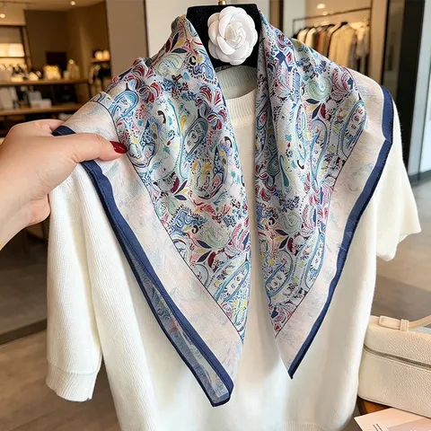 Women's Fashion Cotton Linen Square Scarf Vintage Paisley Print Scarf Lightweight Neckerchief Shawl For Travel Daily Wear