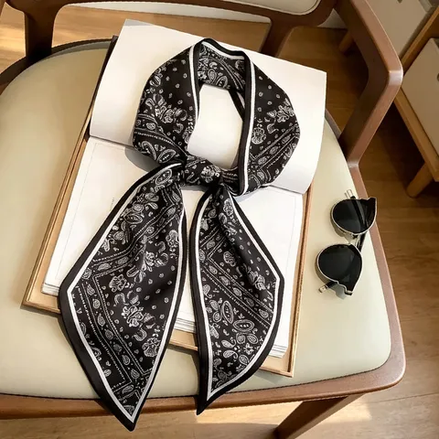 Women Fashion Retro Polka Dot Paisley Print Long Scarf Lightweight Polyester Neckerchief Elegant Decorative Scarf