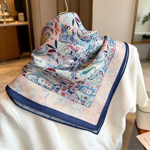 Women's Fashion Cotton Linen Square Scarf Vintage Paisley Print Scarf Lightweight Neckerchief Shawl For Travel Daily Wear
