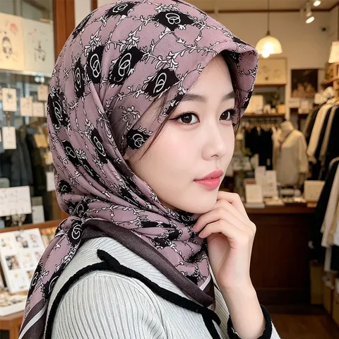 Women Lightweight Paisley Floral Scarf Fashion Versatile Sun Protection Polyester Square Scarf Decorative Headscarf