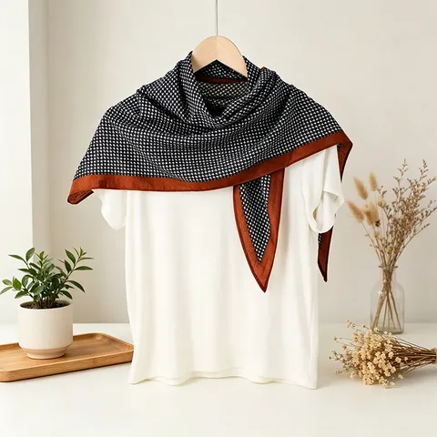 Women Fashion Houndstooth Triangle Scarf Vintage Imitation Cotton Linen Shawl Elegant Daily Decorative Neck Scarf