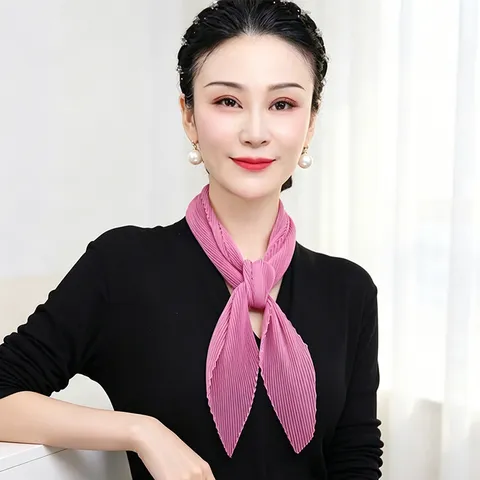 Women's Fashion Solid Color Crinkled Long Ribbon Scarf Lightweight Breathable Elegant Daily Neck Scarf Casual Polyester