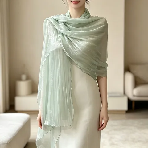 Elegante Sciarpa Luccicante Verde Menta per Donna Scialle Sottile Trasparente per Abito da Sera Cheongsam Accessori Festa