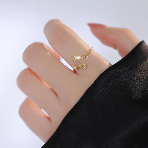 Light Luxury Elegant Gold Plated Copper Tulip Flower Open Ring For Women Inlaid Rhinestone Adjustable Floral Jewelry Gift