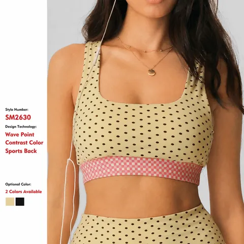 Dames Polka Dot Vierkante Hals Sportbeha Hoge Impact Schokbestendig Yoga Vest Top Met Contrast Ruitjes Zoom Voor Fitness Pilates