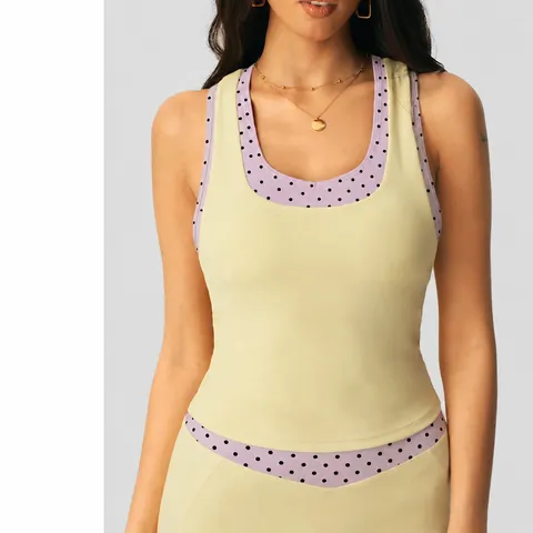 Dames Polka Dot Nep Tweedelig Yoga Vest Slanke Pasvorm Kleurblok High Support Sport Tanktop Vochtafvoerend Gym Top