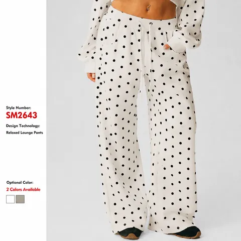 Dames Polka Dot Gedrukte Wijde Pijpen Broek Hoge Taille Trekkoord Vrijetijds Trainingsbroek Met Zakken Comfortabele Yoga Broek Voor Herfst