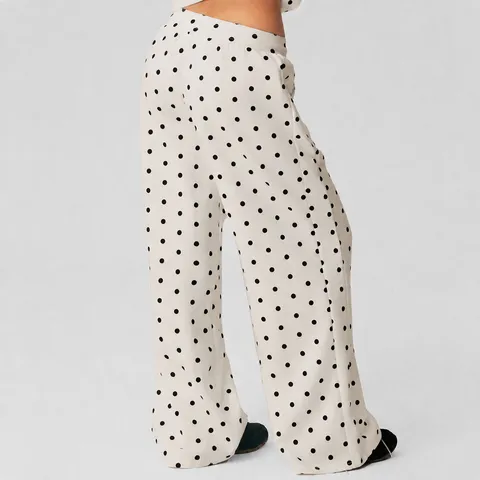Dames Polka Dot Gedrukte Wijde Pijpen Broek Hoge Taille Trekkoord Vrijetijds Trainingsbroek Met Zakken Comfortabele Yoga Broek Voor Herfst