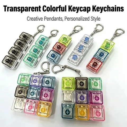 Glowing Mechanical Keyboard Switch Fidget Keychain Colorful Block Style Stress Relief Button Keyring Toy For Adults Kids Gift