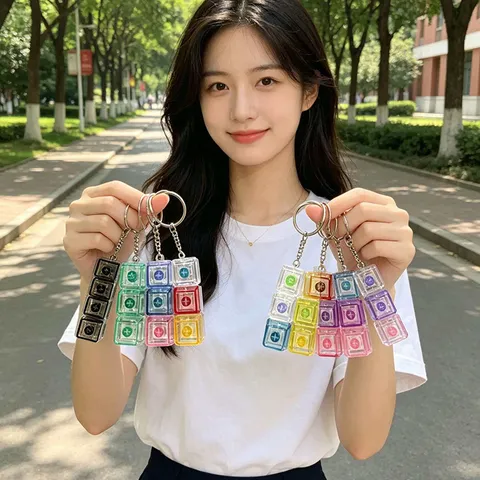 Glowing Mechanical Keyboard Switch Fidget Keychain Colorful Block Style Stress Relief Button Keyring Toy For Adults Kids Gift