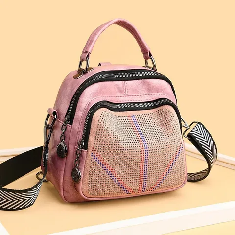 Zaino Multifunzionale con Rivetti Moda Donna Borsa da Viaggio in Pelle PU Zainetto Casual Borsa a Mano con Tracolla