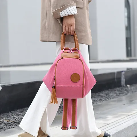 Zaino in Tela Multifunzionale da Donna Vintage Casual Viaggio Zainetto con Decorazione a Nappa