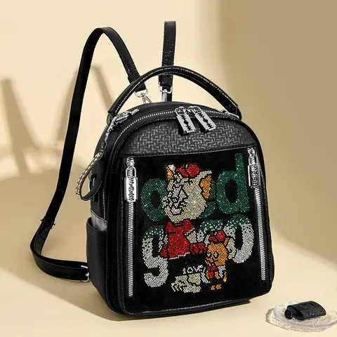 Zaino in Pelle Morbida da Donna Borsa da Scuola da Viaggio Casual Zainetto Multifunzionale Strass Moda Borsetta