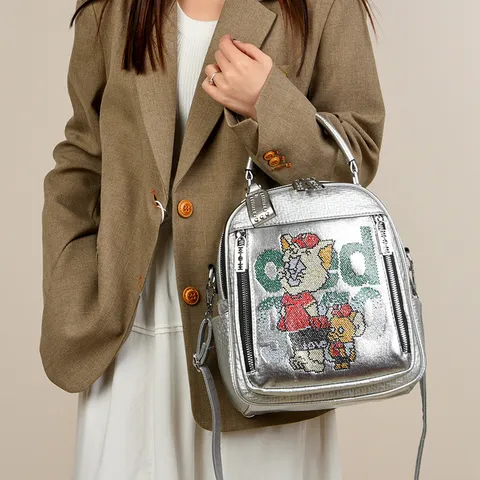 Zaino in Pelle Morbida da Donna Borsa da Scuola da Viaggio Casual Zainetto Multifunzionale Strass Moda Borsetta