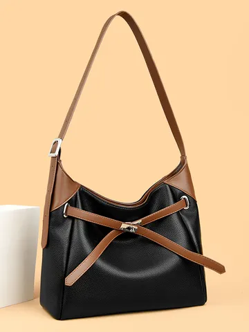 Borsa Tote Grande Capacità Donna Moda Lavoro Borsa a Tracolla Pelle PU Blocco Colore Borsa Casual