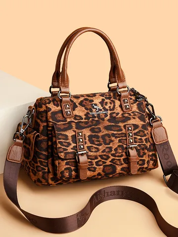 Donna Pelle PU Vintage Borsa Satchel Rivetto Manico Superiore Tracolla Spalla Retro Tote Casual Borsa a Mano