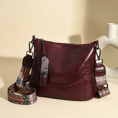 Vintage Donna Pelle PU Borsa Secchiello Retro Commuter Spalla Tracolla Larga Cinturino Casual Borsa