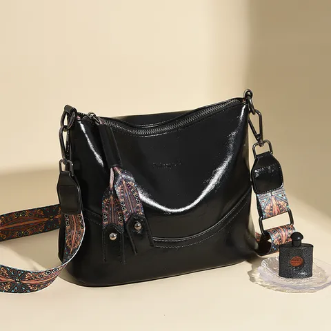 Vintage Donna Pelle PU Borsa Secchiello Retro Commuter Spalla Tracolla Larga Cinturino Casual Borsa