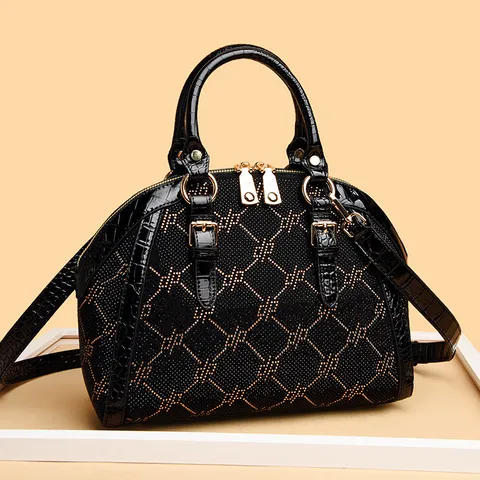 Borsa a Conchiglia Moda Donna Grande Capacità Borsa in Strass Pelle PU Borsa a Tracolla