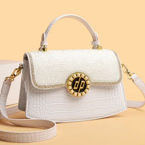 Borsa a Mano in Pelle PU con Motivo Coccodrillo da Donna Patta in Strass Manico Superiore Borsa a Tracolla
