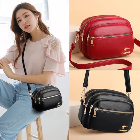 Borsa a Tracolla in Pelle PU da Donna Borsa a Spalla con Cerniera Multistrato Casual Urbano Minimalista Quotidiano Piccola Borsa