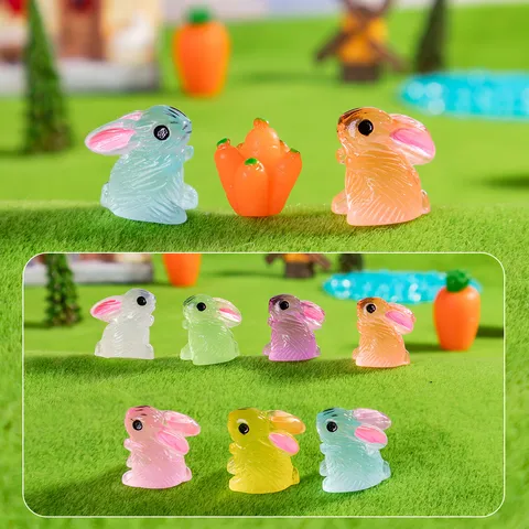 Mini Statuetta in Resina di Coniglio Meditante Luminoso Carino Animale Micro Paesaggio Ornamentale Artigianato DIY Decorazione per Scrivania di Casa