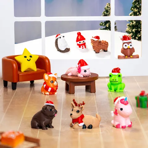 Noël Résine Animal Miniatures Figurines Chapeau de Père Noël Petits Ornements Bureau Voiture Décor Artisanat de Table
