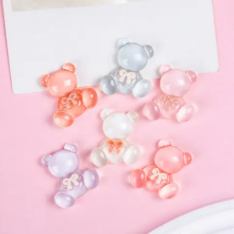 Dessin Animé Petit Ours Transparent Résine DIY Accessoires de Bijoux Cabochons Arrière Plat Breloques pour Étui de Téléphone Décoration Artisanale