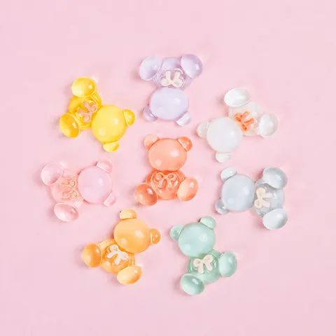 Dessin Animé Petit Ours Transparent Résine DIY Accessoires de Bijoux Cabochons Arrière Plat Breloques pour Étui de Téléphone Décoration Artisanale