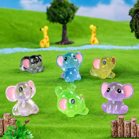 Creative Luminous Sitting Little Elephant Resin Figurine Cute Small Animal Miniature Craft DIY Ornament Desktop Home Decor
