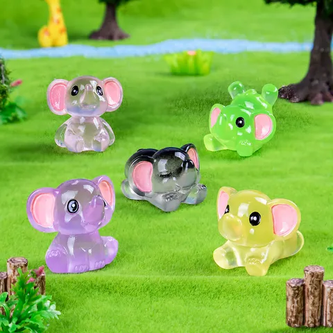 Creative Luminous Sitting Little Elephant Resin Figurine Cute Small Animal Miniature Craft DIY Ornament Desktop Home Decor
