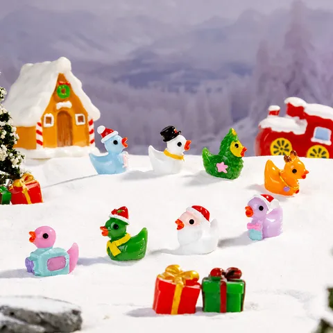 Christmas Resin Duck Miniature Ornaments Cute Animal Figurine DIY Craft Accessories For Desktop Decor