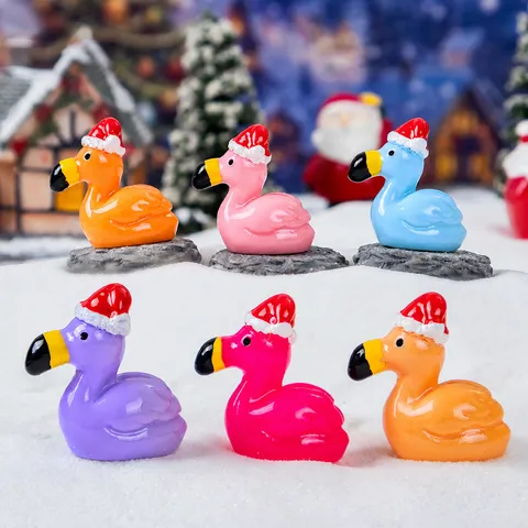 Christmas Flamingo Resin Charms DIY Craft Accessories Cute Miniature Figurine Glossy Jewelry Findings