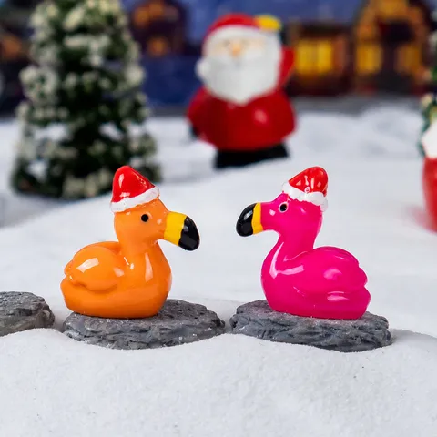 Christmas Flamingo Resin Charms DIY Craft Accessories Cute Miniature Figurine Glossy Jewelry Findings