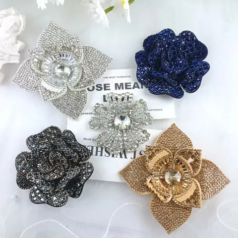 3D Crystal Rose Flower Patch Rhinestone Shoe Flower DIY Apparel Garment Accessories Rhinestone Decorative Patch Craft