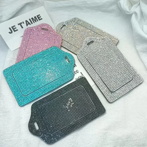 Rhinestone PU Leather Luggage Tag Passport Holder Set Bling Travel ID Card Case Card Protector Glitter Baggage Tag