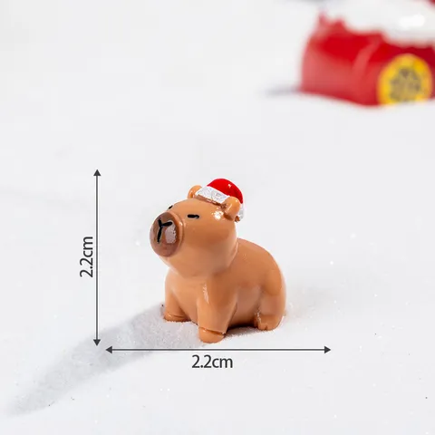 Statuetta in Resina di Capibara con Cappello di Natale di Cartone Animato Ornamentale da Scrivania Miniatura Animale Carino Accessorio