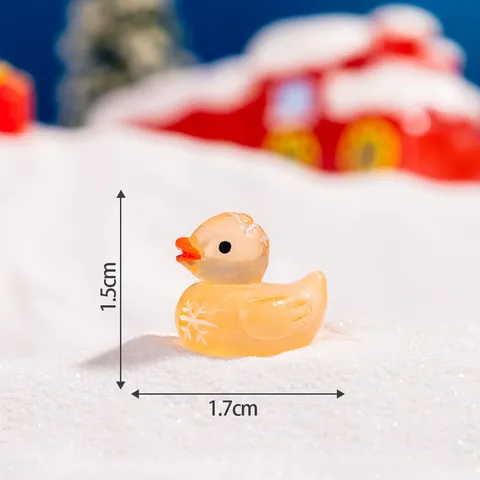 Christmas Miniature Resin Snowflake Duck Ornaments Luminous Glow Cute Animal Figurine DIY Craft Micro Landscape Accessories