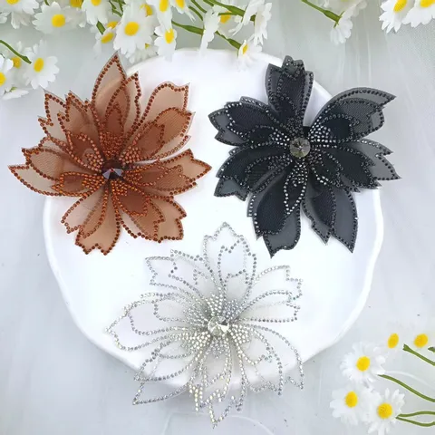 Elegant Bridal Hair Accessories Mesh Rhinestone Flower Hairpiece Wedding Dress Decorative Applique Women Headwear
