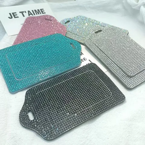 Rhinestone PU Leather Luggage Tag Passport Holder Set Bling Travel ID Card Case Card Protector Glitter Baggage Tag