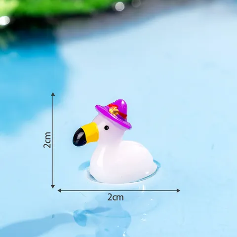 Figura Miniatura Fenicottero in Resina Cappello Magico Luminoso Accessori Artigianali DIY Micro Paesaggio