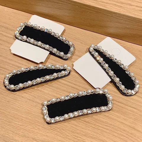 Korean Retro Hair Clip Sparkling Rhinestone Artificial Pearl Black Side BB Clip Sweet Hair Accessories For Women