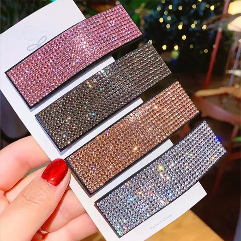 Korean Style Rhinestone Hair Clip Sweet Crystal Hair Barrette Sparkly Metal Bangs Side Clip Fashion Women Accessories