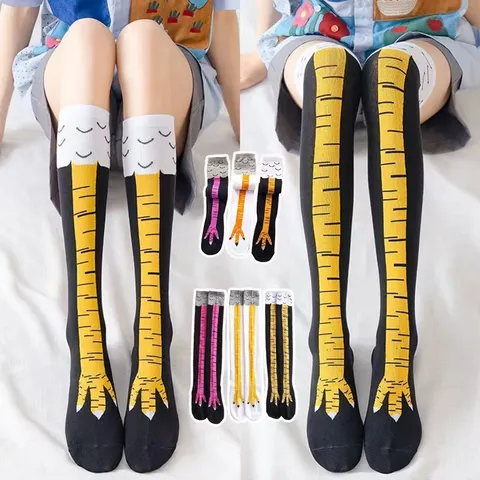 Lustige Hühnerfüße Krallen Druck Socken Polyester Gestrickte Neuheit Kniestrümpfe Über Dem Knie Wadenhoch Gags Socken Für Damen Herren