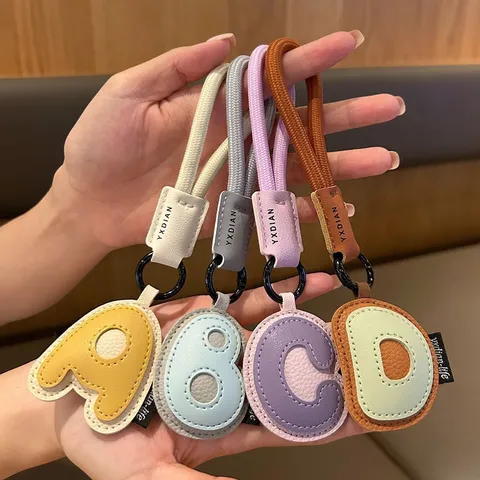Leather English Alphabet Keychain Korean Style Dopamine Color Letter Bag Pendant Key Ring Accessories Gift For Friends