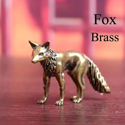 Vintage Brass Standing Fox Figurine Solid Copper Animal Miniature Desk Ornament Tea Pet Collectible Antique Style Home Office Decoration Craft