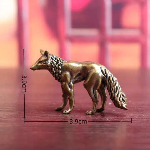 Vintage Brass Standing Fox Figurine Solid Copper Animal Miniature Desk Ornament Tea Pet Collectible Antique Style Home Office Decoration Craft