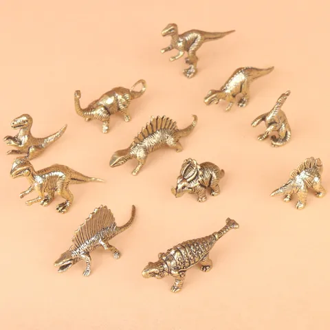 Vintage Brass Dinosaur Figurine Spinosaurus Tyrannosaurus Desktop Ornament Retro Copper Mini Animal Sculpture Gift Home Decor