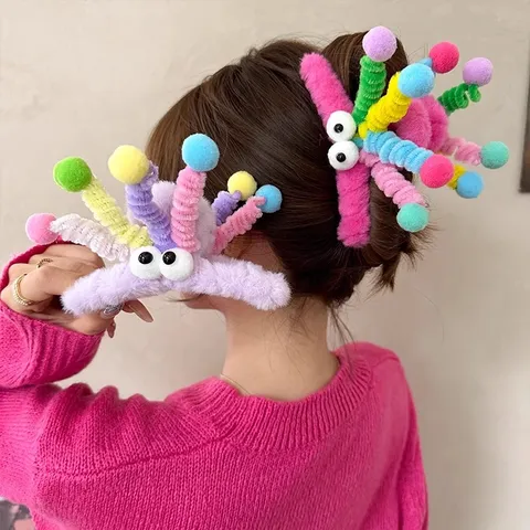 Pinza de Pelo de Monstruo de Peluche Lindo Animal de Dibujos Animados Clip de Tiburón Accesorios de Cabello Dulces y Suaves para Mujeres